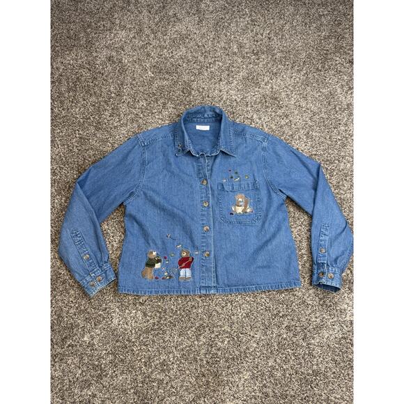 Vintage Women’s Christopher & Banks Button Up Long Sleeve Shirt Embroidered Sz L - Picture 1 of 11